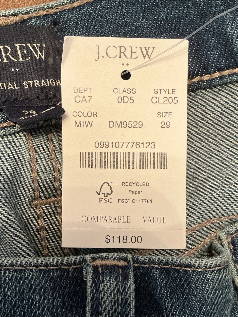 NWT J. Crew Cropped Essential Straight-Leg Jeans in Blue Wash women’s Sz 29